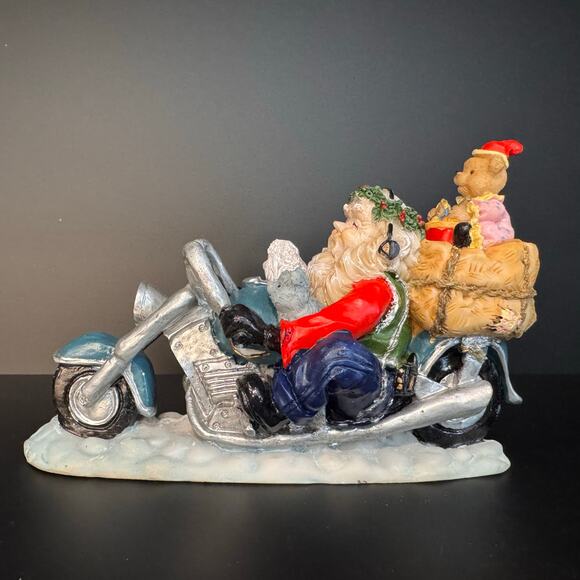 Vintage Chopper Motorcycle Biker Santa Claus With His Puppy & Kitty - Picture 5 of 10